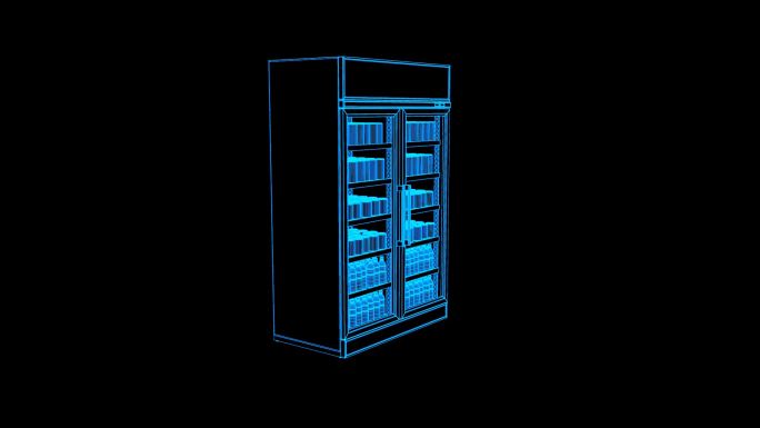 蓝色线框全息科技两门冰柜动画带通道