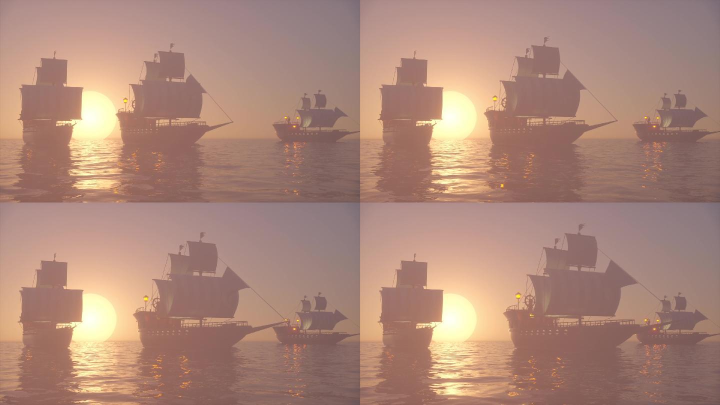 古老的木制战舰3D动画