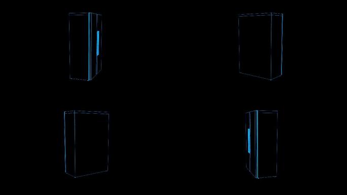 蓝色线框全息科技双门冰箱动画带通道