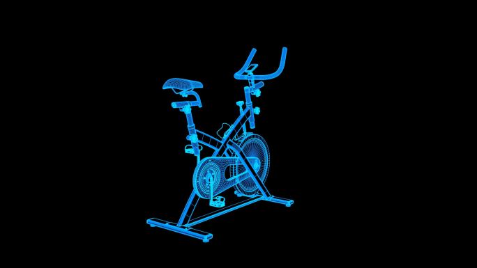 蓝色线框全息科技健身自行车动画带通道