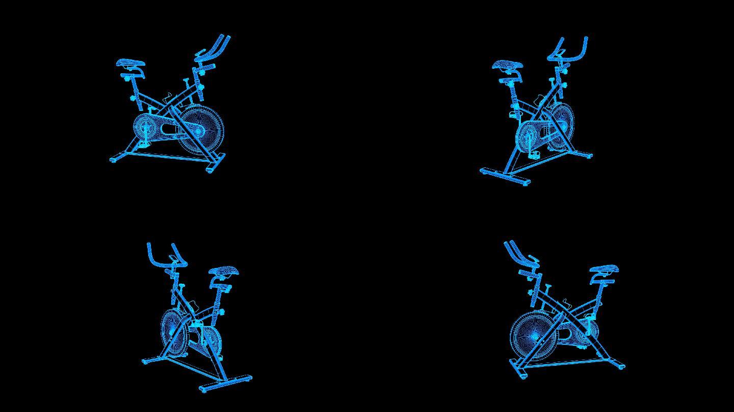 蓝色线框全息科技健身自行车动画带通道