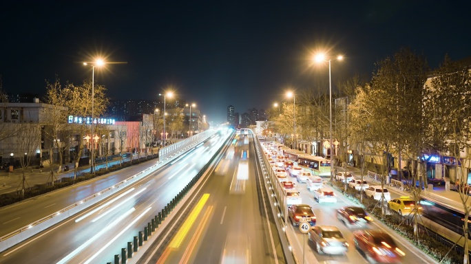 夜晚道路大量车流光线移动延时