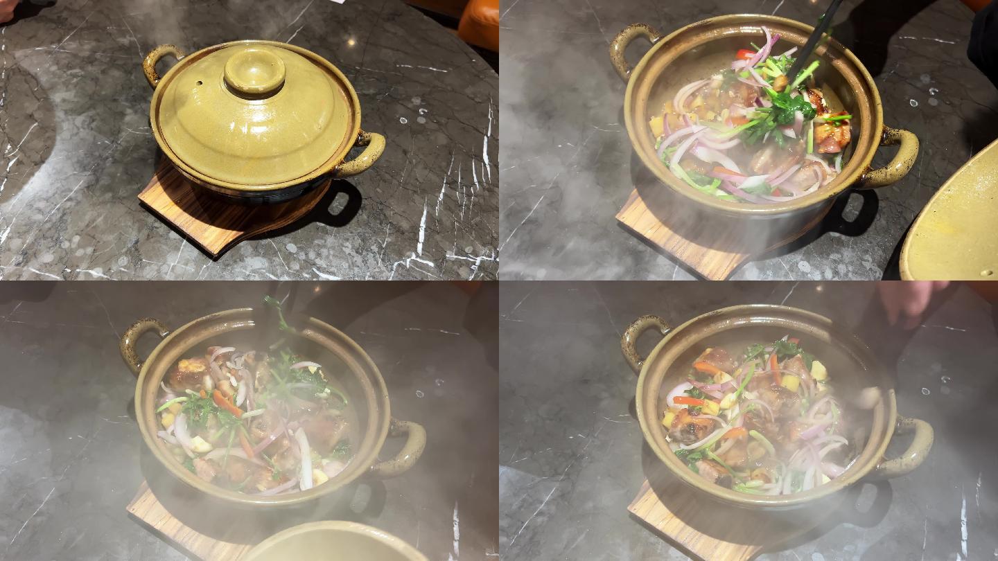一锅美味的经典粤菜啫啫煲，啫啫排骨煲