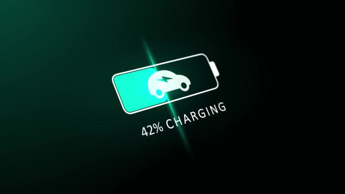 电池充电连接电动汽车蓝色背景动画。