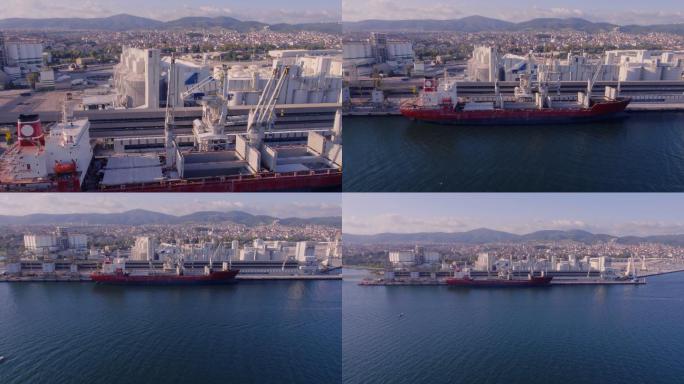 港口装载的散货船-鸟瞰图