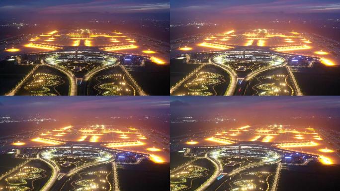 青岛胶东机场1080p航拍延时夜景
