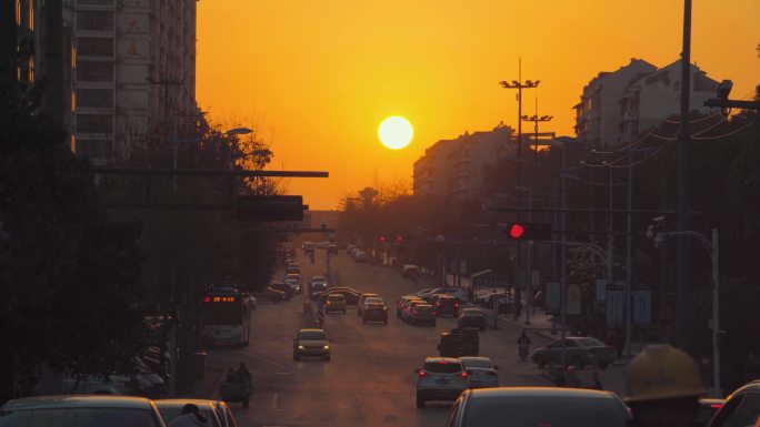 唯美夕阳城市街景