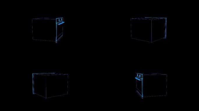 蓝色线框全息科技烤箱动画带通道