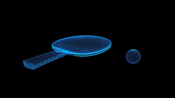 蓝色线框全息科技乒乓球拍动画带通道