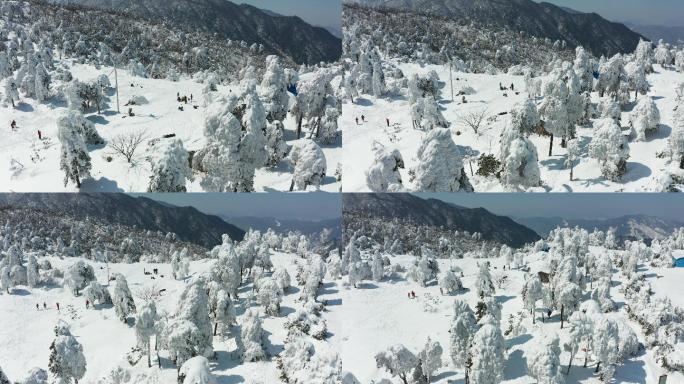 4K航拍杭州网红目的地临安百丈岭雪景风光