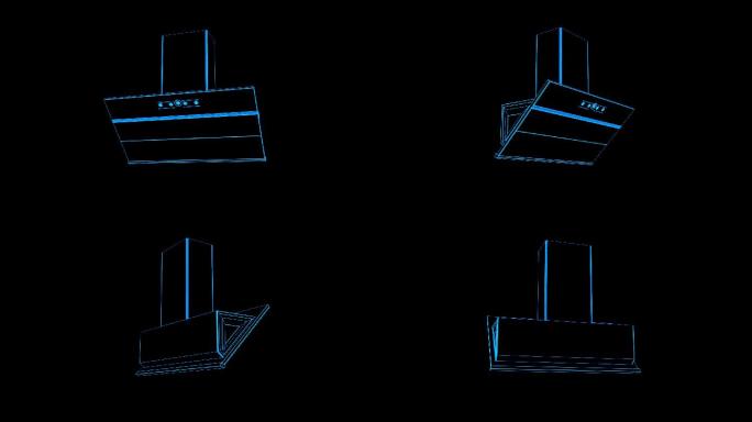 蓝色线框全息科技抽油烟机动画带通道