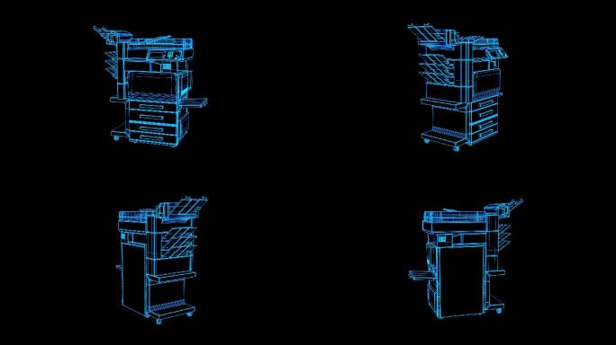 蓝色线框全息科技多功能打印机动画带通道