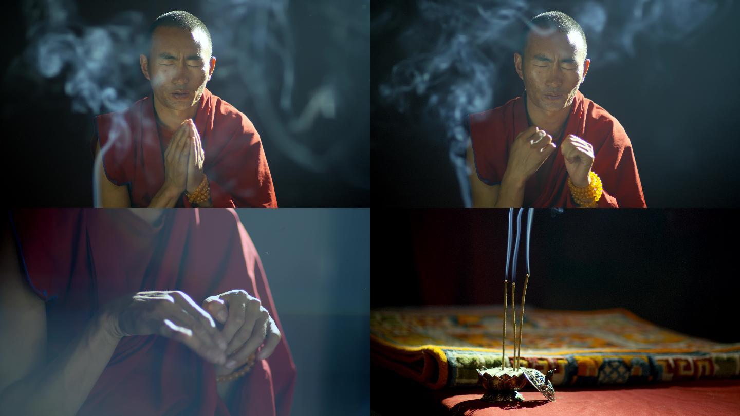 【4k】高僧藏香合掌合十神秘氛围宣传片