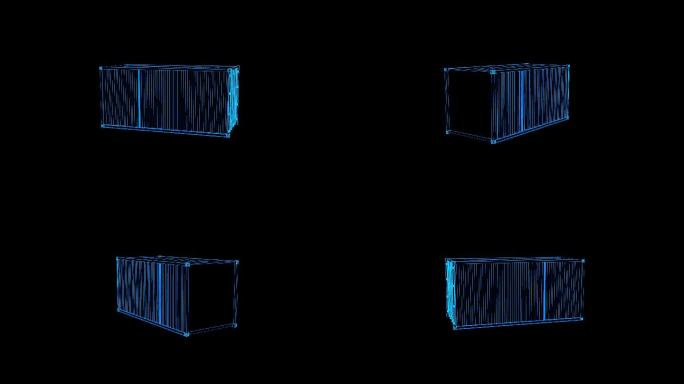 蓝色线框全息科技集装箱动画带通道