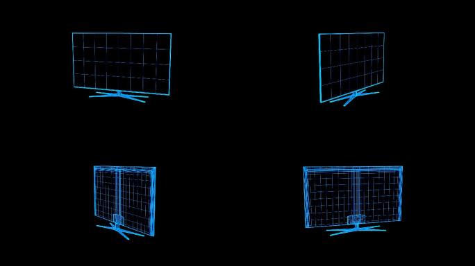 蓝色线框全息科技大屏显示器动画带通道