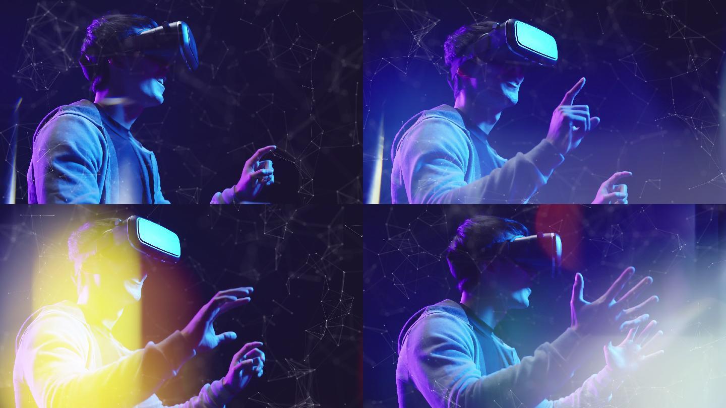 青少年玩VR虚拟现实眼镜运动游戏