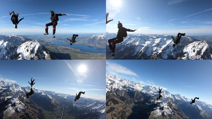 与队友一起在瑞士跳伞