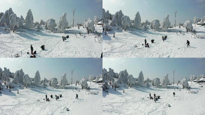 4K航拍杭州临安百丈岭雪景风光