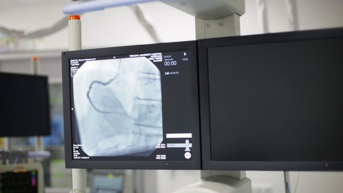 心脏手术中放射科的监视器屏幕