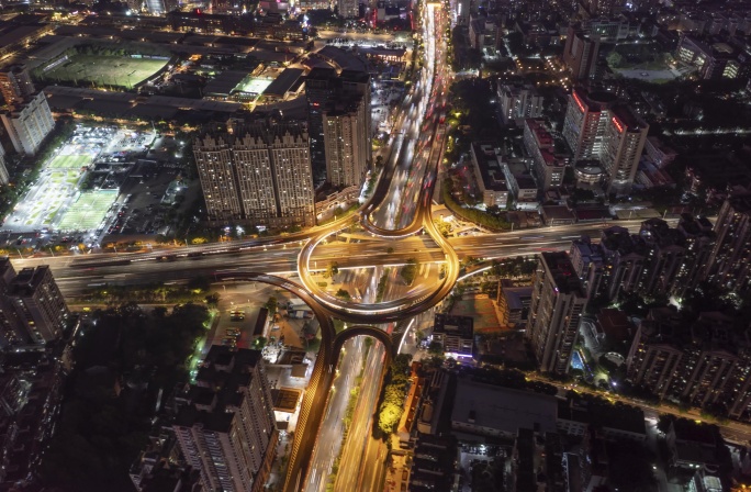 航拍黄埔立交桥夜景延时