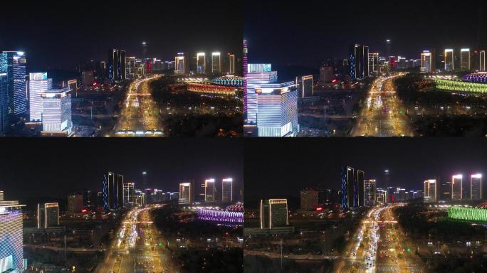济南城市公路夜景航拍4k