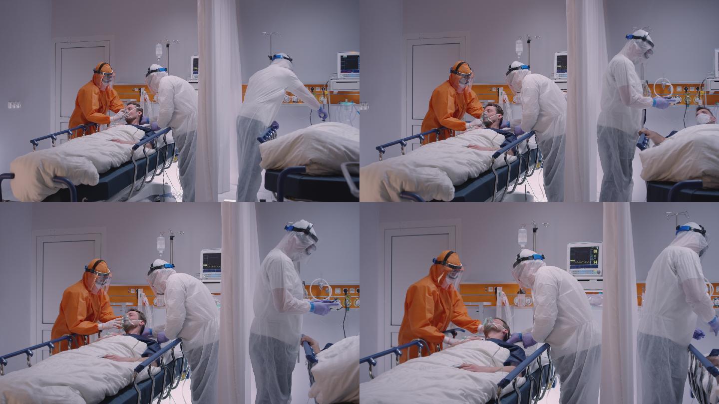医生给病人戴上氧气面罩
