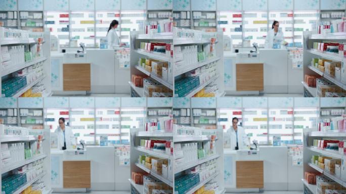 药房货架上摆满了药品