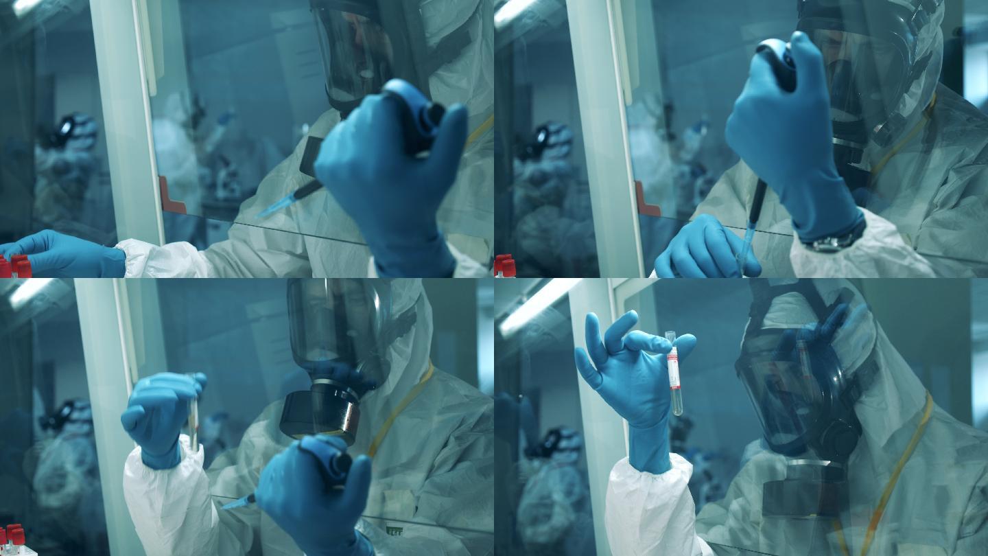 男性病毒学家在实验室进行冠状病毒检测。