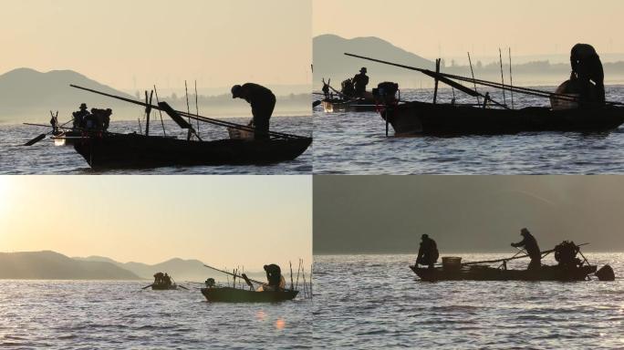 渔民收网捕捞