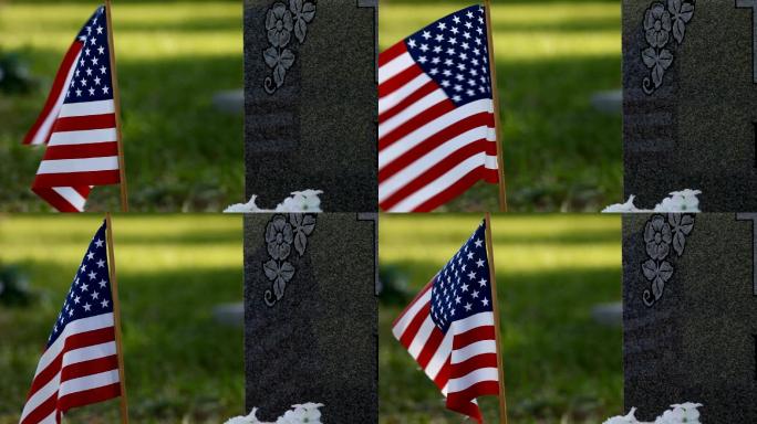 墓地中的美国国旗实拍视频素材