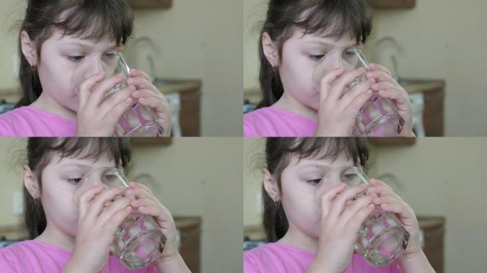 喝水的女孩玻璃杯儿童健康饮水
