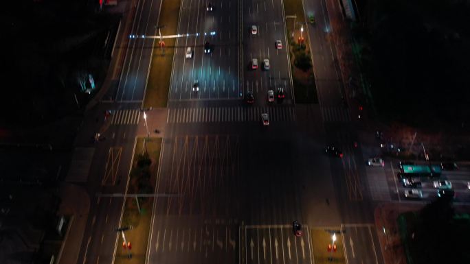 城市道路写字楼夜景灯光秀航拍