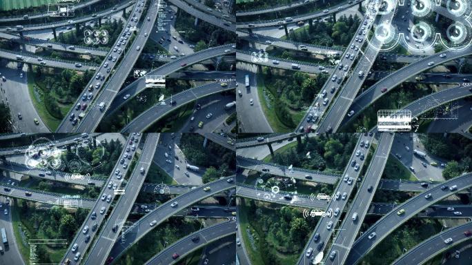 自动驾驶仪概念航拍立交桥大数据分析汽车轨