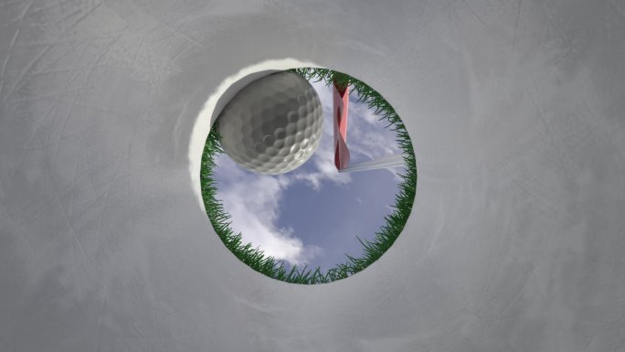 高尔夫球飞入洞内仰视视角升格慢动作