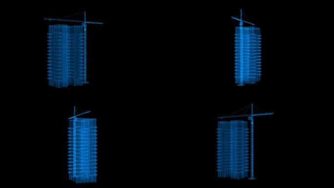 4K三维塔吊楼房施工旋转展示通道循环