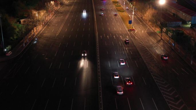 城市道路车流夜景航拍4k