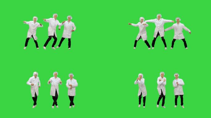 医生在绿色屏幕上跳霹雳舞
