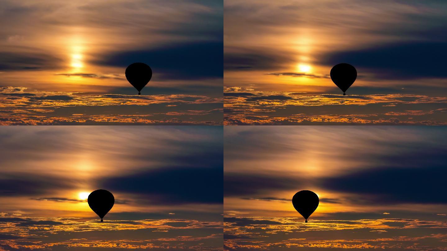 美丽日落天空的热气球