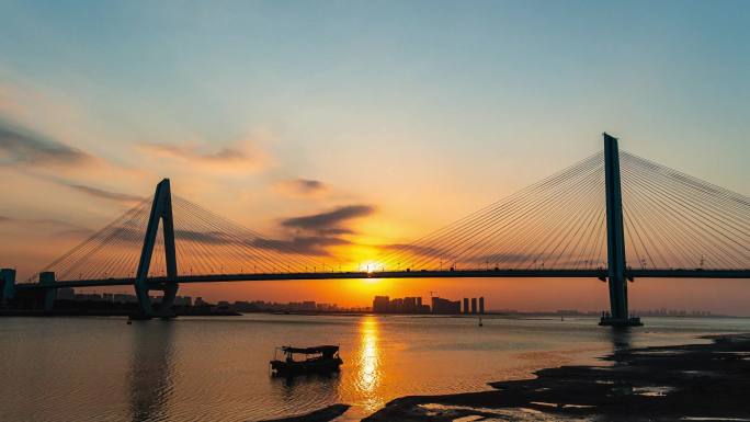 海南省海口市世纪大桥日落延时