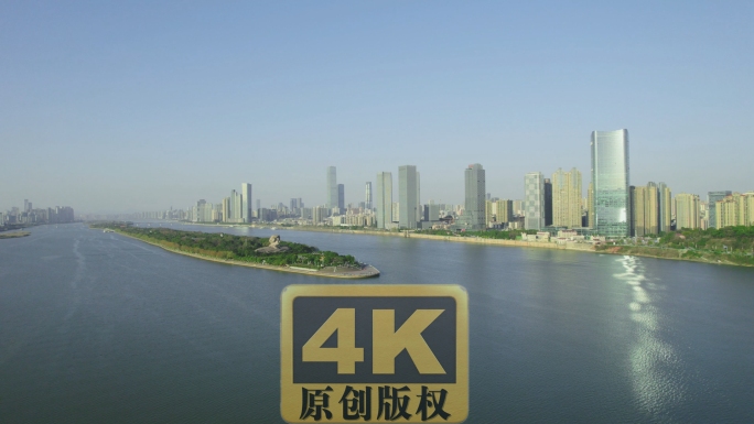 长沙河东与橘子洲航拍视频素材4K