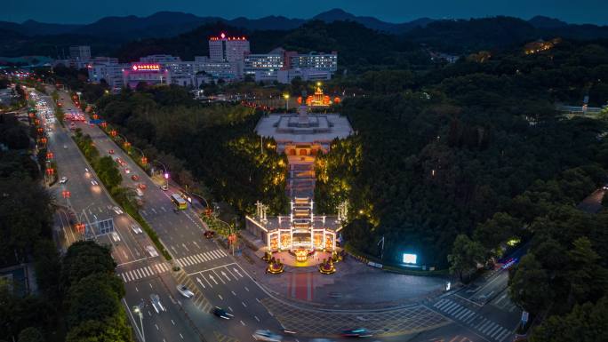 航拍中山孙文纪念公园元宵花灯展夜景延时