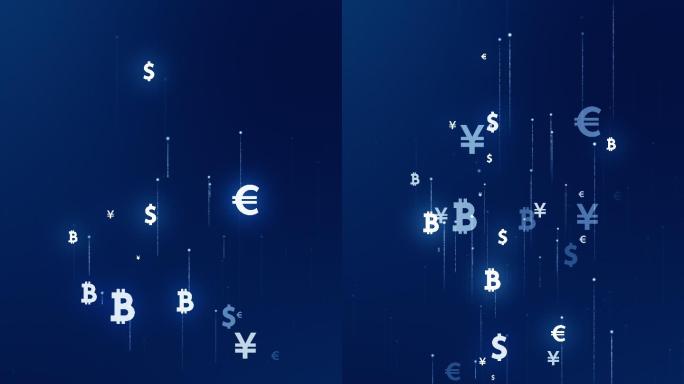 蓝色货币图标背景竖版金融元素金钱符号货币