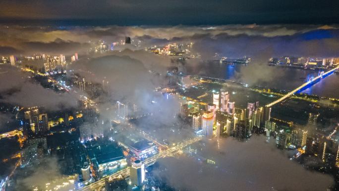 武汉云海夜景航拍延时