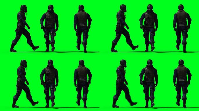 军人动画。绿屏绿幕抠像素材3D模型