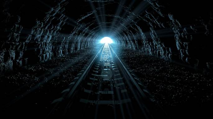 穿过铁路隧道走向灯光，3D动画
