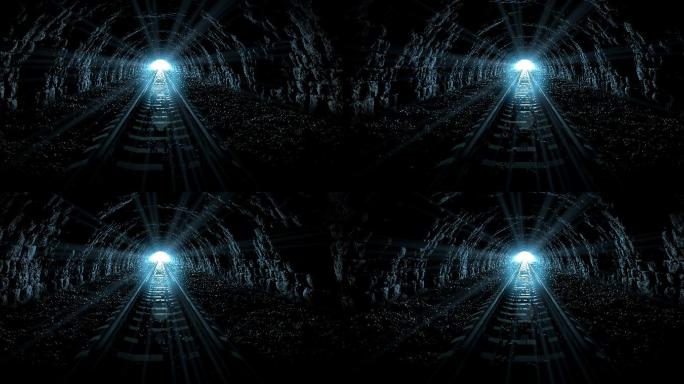 穿过铁路隧道走向灯光，3D动画