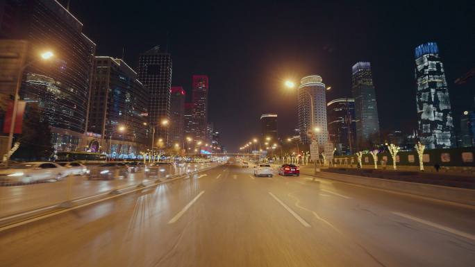 车载拍摄北京CBD 车拍城市道路