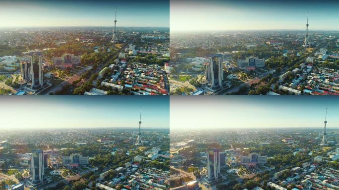 乌兹别克斯坦塔什干空中拍摄商业中心。
