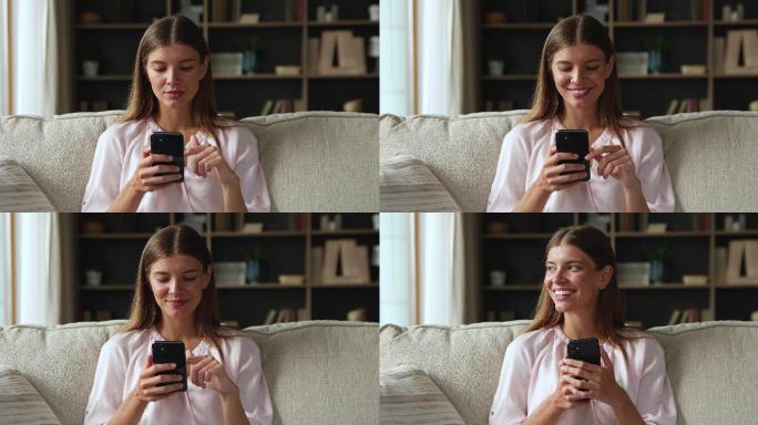 使用手机的女子居家生活线上办公互动聊天