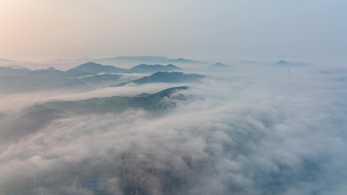 4K航拍中山五桂山云海日出延时